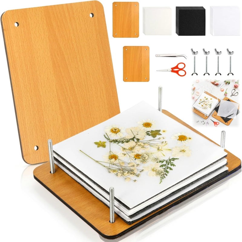 Noamus 54Pcs Flower Press Kit, 7" x 9.5" 6-Layer Wooden Leaves Pressing Kit for Adult, Solid Wood Book Pressed Plant Preservation Kits, DIY Arts Dried Flowers Craft Tool for Gift - Image 1